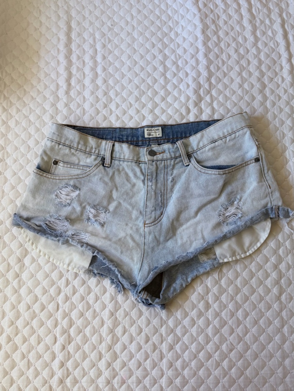 RVCA Light Blue Distressed Denim Cutoff Shorts
